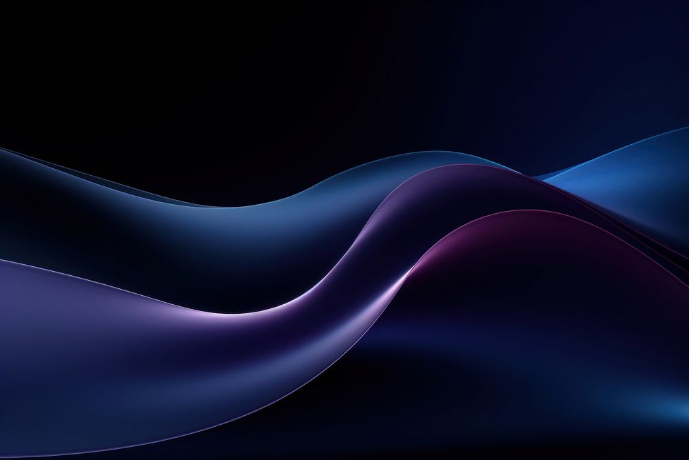 Abstract flowing waves in dark blue and purple on black, suggesting modern technology.
